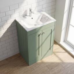 Balterley 600mm Floor Standing 2 Door Unit & Stone Basin 1 Tap Hole, Satin Green - thumbnail 3