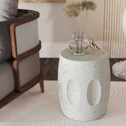 VOGREX Lightweight Drum Concrete Garden Stool, Side Table in Grey - thumbnail 4
