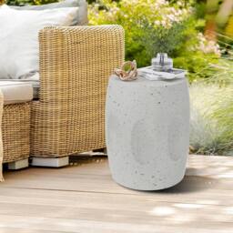 VOGREX Lightweight Drum Concrete Garden Stool, Side Table in Grey - thumbnail 3