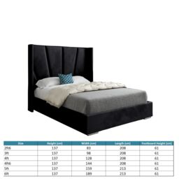 KDMD Cocoon Wide Curved Winged Upholstered Soft Velvet Designer Bed Frame in Black - Size: Small Double - thumbnail 6