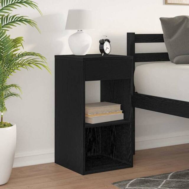 Berkfield Home Durable Bedside Cabinet with Drawer Black Oak 35x34x66.5 cm - image 1