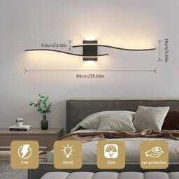 Goeco LED Indoor Wall Light 27W for Bedroom Study Living Room 3000K 89cm in Black - thumbnail 2