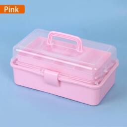 VOGREX Pink 3-Layer Portable Craft Storage Box With 2 Trays - thumbnail 2