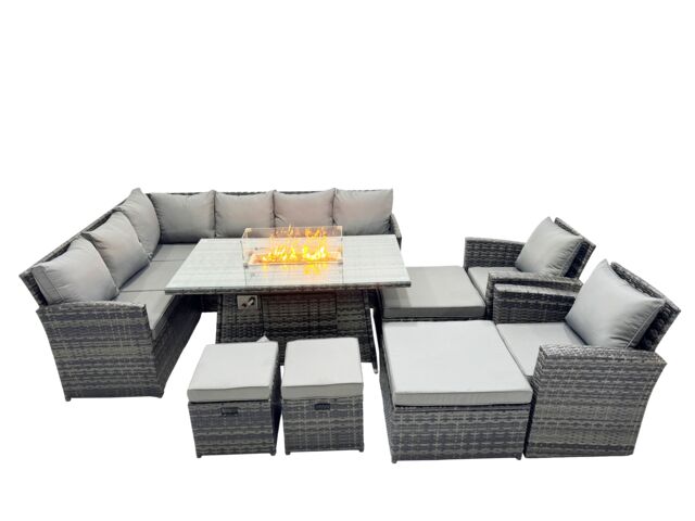 Fimous 12 Seat Gas Firpit Dining Table Corner Sofa Set with 4 Stool 2 Chairs in Dark Grey - image 1