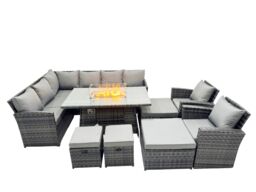 Fimous 12 Seat Gas Firpit Dining Table Corner Sofa Set with 4 Stool 2 Chairs in Dark Grey - thumbnail 1