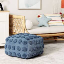 Wyld and Coco Blue Cotton Polka Dot Pouffe 50 x 50 x 35 cm EPS Beads - thumbnail 1