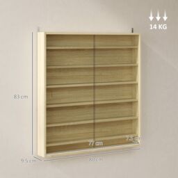 HOMCOM 7-Tier Wall Display Cabinet w/ Shelves Glass Doors in Light Brown - Size: Large - thumbnail 3