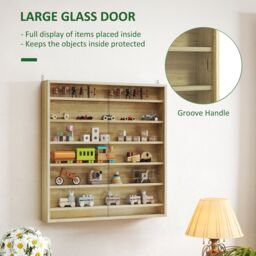 HOMCOM 7-Tier Wall Display Cabinet w/ Shelves Glass Doors in Light Brown - Size: Large - thumbnail 5