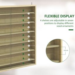 HOMCOM 7-Tier Wall Display Cabinet w/ Shelves Glass Doors in Light Brown - Size: Large - thumbnail 4