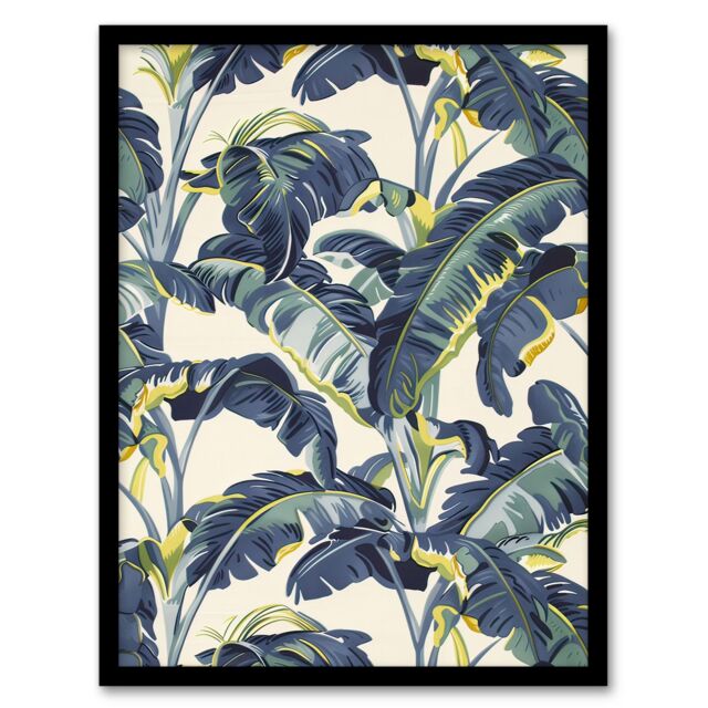 Artery8 Banana Plant Artwork Leaves Foliage Tropical Framed Art Print in Blue - Size: A4 - image 1