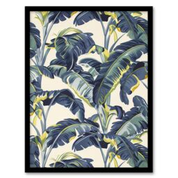 Artery8 Banana Plant Artwork Leaves Foliage Tropical Framed Art Print in Blue - Size: A4 - thumbnail 1