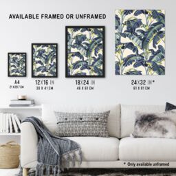 Artery8 Banana Plant Artwork Leaves Foliage Tropical Framed Art Print in Blue - Size: A4 - thumbnail 3