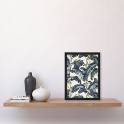 Artery8 Banana Plant Artwork Leaves Foliage Tropical Framed Art Print in Blue - Size: A4 - thumbnail 4