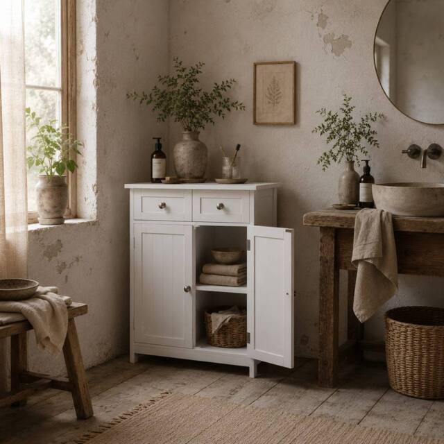 Wyld Haus Zilu Freestanding Bathroom Cabinet 2 Drawers & Cupboard White - image 1