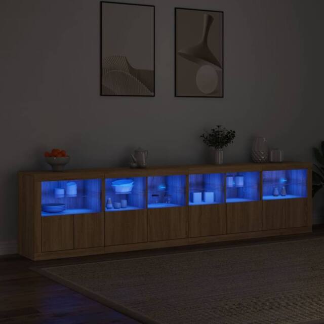 Berkfield Home Sideboard with LED Lights Sonoma Oak 283x37x67 cm in Light Brown - Size: 283 x 37 x 67 cm - image 1