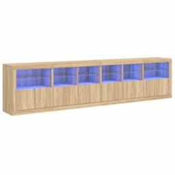 Berkfield Home Sideboard with LED Lights Sonoma Oak 283x37x67 cm in Light Brown - Size: 283 x 37 x 67 cm - thumbnail 3