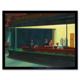 "Wee Blue Coo Edward Hopper Nighthawks Iconic Painting 12x16"" Framed Wall Art Print - Size: W12"" x H16""" - thumbnail 1