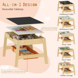 CASART Kids Table &2 Chairs Set Wooden Activity Table w/Double-sized Tabletop - Size: 0.6m2 - thumbnail 5