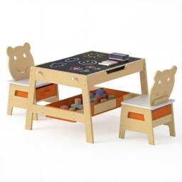 CASART Kids Table &2 Chairs Set Wooden Activity Table w/Double-sized Tabletop - Size: 0.6m2 - thumbnail 9