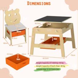 CASART Kids Table &2 Chairs Set Wooden Activity Table w/Double-sized Tabletop - Size: 0.6m2 - thumbnail 2