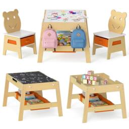 CASART Kids Table &2 Chairs Set Wooden Activity Table w/Double-sized Tabletop - Size: 0.6m2 - thumbnail 8