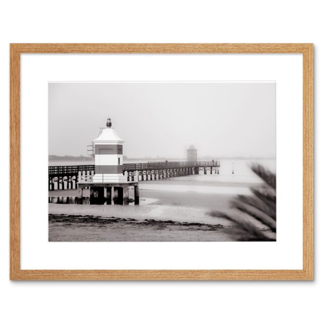 "Artery8 Wall Art Print Lignano Lighthouse Italy BW Framed in Beige - Size: W7"" x H9""" - image 1