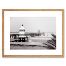 "Artery8 Wall Art Print Lignano Lighthouse Italy BW Framed in Beige - Size: W7"" x H9""" - thumbnail 1