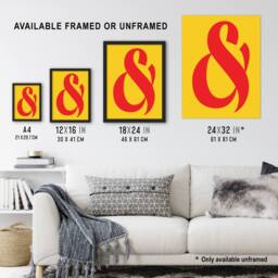 "Artery8 And Ampersand Symbol Yellow Red Vibrant Design Wall Art Print - Size: W12"" x H16""" - thumbnail 3