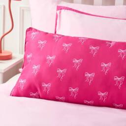 OHS Kids Bows Print Bolster Pillow Soft Back Support Filled Cushion in Bright Pink - thumbnail 2