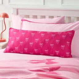 OHS Kids Bows Print Bolster Pillow Soft Back Support Filled Cushion in Bright Pink - thumbnail 1