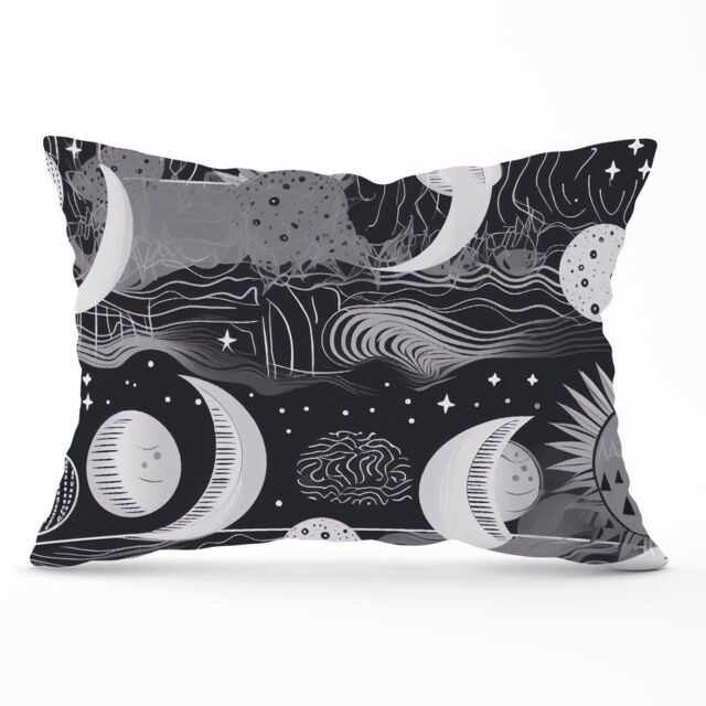 Warren Reed - Designer Abstract Black White Moon & Sun Cushions in Grey - Size: 60 cm x 60 cm - image 1