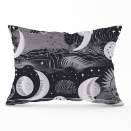 Warren Reed - Designer Abstract Black White Moon & Sun Cushions in Grey - Size: 60 cm x 60 cm - thumbnail 1