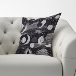Warren Reed - Designer Abstract Black White Moon & Sun Cushions in Grey - Size: 60 cm x 60 cm - thumbnail 2