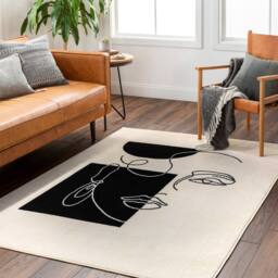 Livabliss Pisa-Modern Off-White Black Living Dining Bedroom Rug in Beige - Size: 150 cm x 210 cm - thumbnail 1