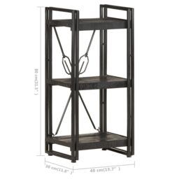 Berkfield Home 3-Tier Bookcase Black 40x30x80 cm Solid Mango Wood - Size: 40 x 30 x 80 cm - thumbnail 5