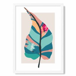 ARTZE Tropical Plant Blue & Pink Boho Botanical Framed Print SIZE: A3 with White Frame in Mid Blue - Size: A4