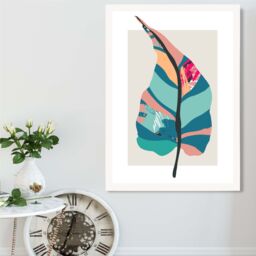 ARTZE Tropical Plant Blue & Pink Boho Botanical Framed Print SIZE: A3 with White Frame in Mid Blue - Size: A4 - thumbnail 2