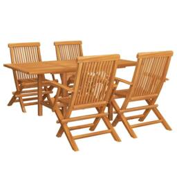 Berkfield Home 5 Piece Garden Dining Set Solid Teak Wood in Tan - thumbnail 1