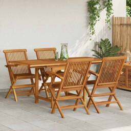 Berkfield Home 5 Piece Garden Dining Set Solid Teak Wood in Tan - thumbnail 2