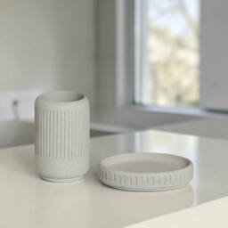 Showerdrape Alexandria Bathroom Accessory Set - Soap Dish & Tumbler in Stone