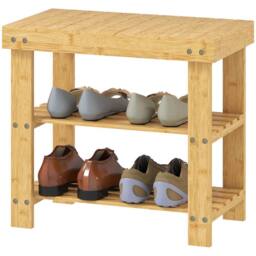 STILVORA Shoe Storage Bench with Two Shelves in Natural Bamboo - thumbnail 5