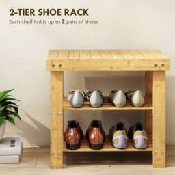 STILVORA Shoe Storage Bench with Two Shelves in Natural Bamboo - thumbnail 6