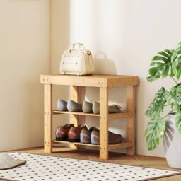 STILVORA Shoe Storage Bench with Two Shelves in Natural Bamboo - thumbnail 3