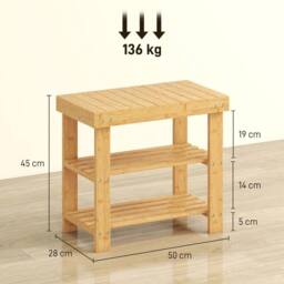 STILVORA Shoe Storage Bench with Two Shelves in Natural Bamboo - thumbnail 4