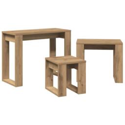 Berkfield Home Nest of Tables 3 pcs Artisan Oak Engineered Wood in Brown - thumbnail 5