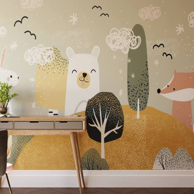 Superfresco Easy Scandi Animals Ochre Print To Order 3m x 2.8m Mural in Yellow - image 1