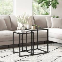 STILVORA Set of 2 Nesting Side Tables with Steel Frame Black - thumbnail 7
