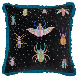 Wylder Tropics Darkling Beetles Embroidered Velvet Cushion in Black - Size: 50 cm x 50 cm