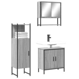 Berkfield Home 3 Piece Bathroom Furniture Set Grey Sonoma Engineered Wood - thumbnail 1