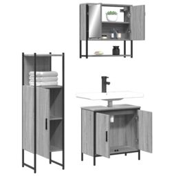 Berkfield Home 3 Piece Bathroom Furniture Set Grey Sonoma Engineered Wood - thumbnail 4